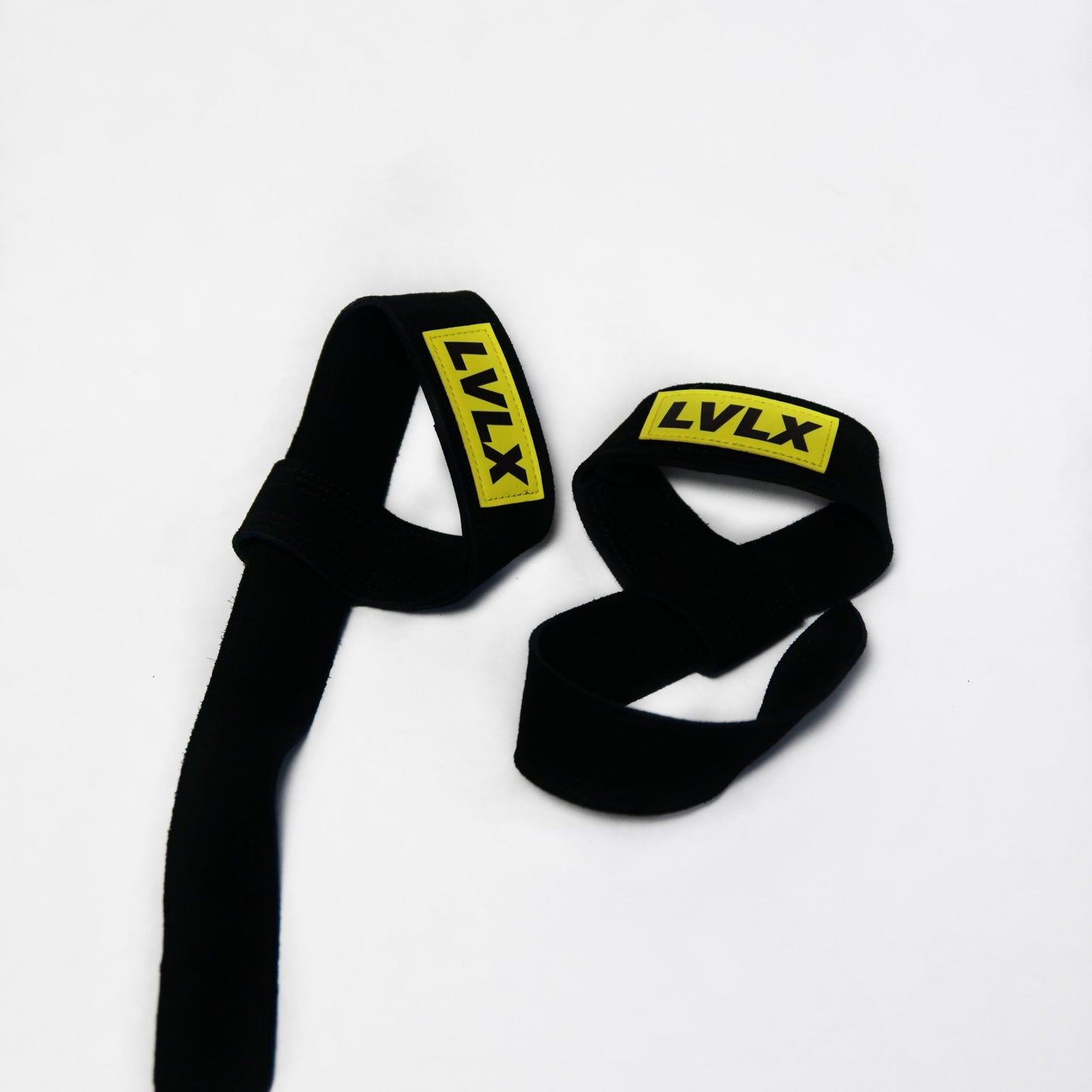 Front view of LVLX Ultimate Leather Lifting Straps laid flat on a white background