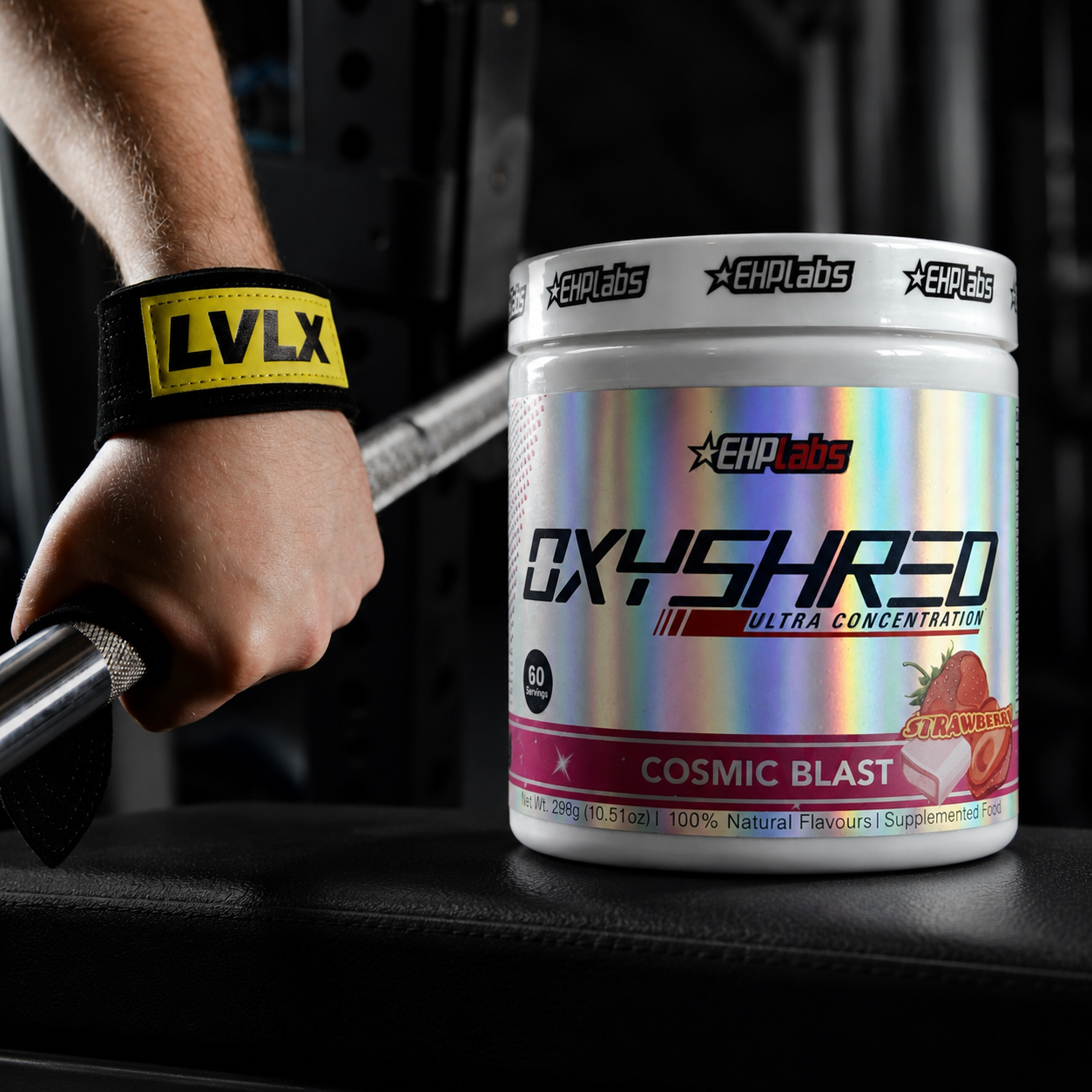 LVLX Summer Shred Combo Oxyshred Cosmic Blast 60 servings + LVLX Ultimate Leather Lifting Straps